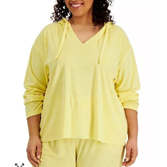 New REBELLIOUS ONE Trendy Plus Size Loop Terry Hoodie pale banana 1X - Picture 4 of 4